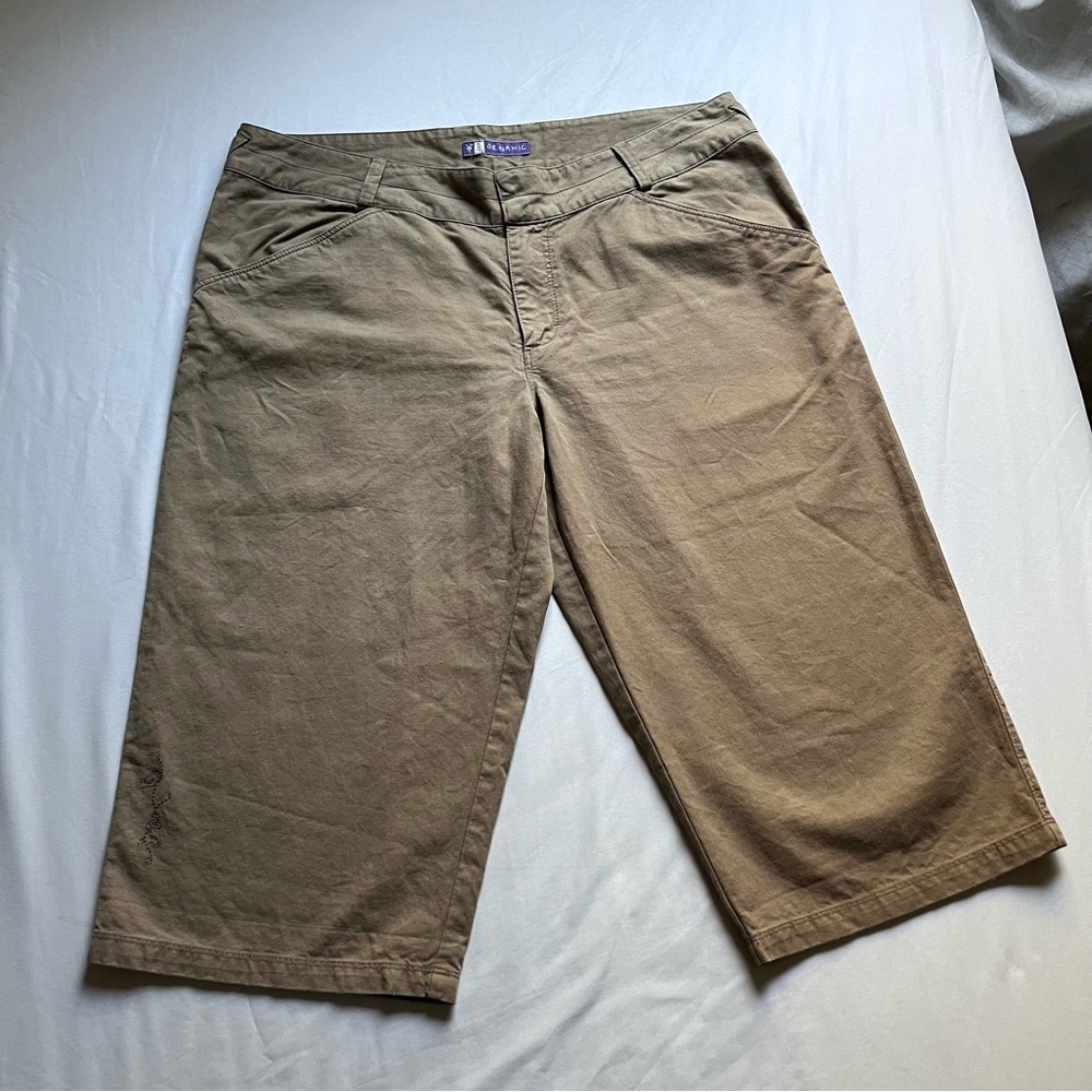 IBEX tan embroidered organic cotton hemp blend Bermuda shorts‎